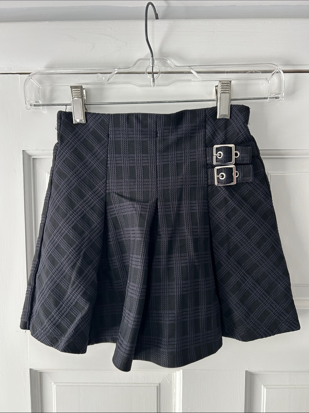 Zara Black Plaid Pleated Skort with Dual Buckles